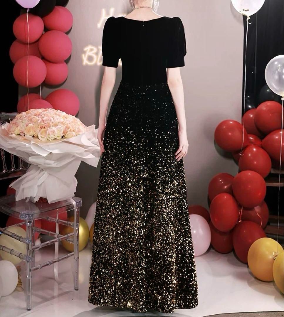 スパンコールがゴージャスでオシャレな半袖 イブニングドレス スパンコールがゴージャスでオシャレな半袖 イブニングドレス