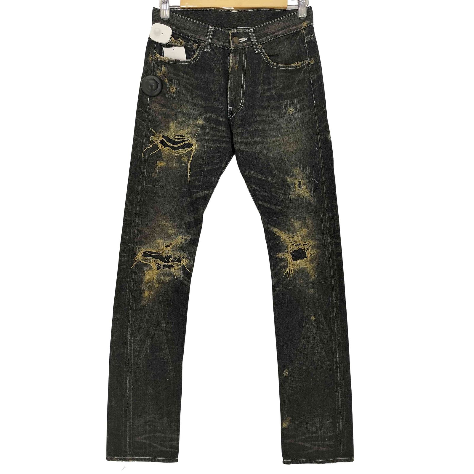 USED古着(ユーズドフルギ) PLEIN Y2K ダメージ＆リペア スリムデニム メンズ JPN：1 【中古】【ブランド古着バズストア】 ユーズドフルギ USED古着 PLEIN Y2K ダメージ＆リペア スリムデニム