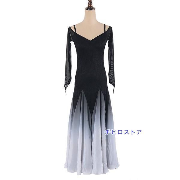 社交ダンス モダンワンピース 黒 売店] S~2XL ラテンダンス衣装