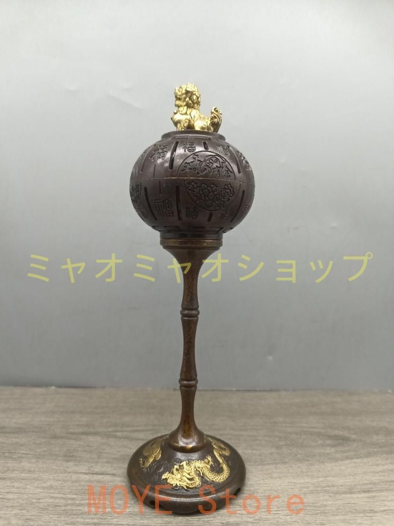 銅製 龍鳳高脚獅子蓋薫香炉 室内檀香炉 茶室薫炉 香道具 装飾品 工芸品 置物