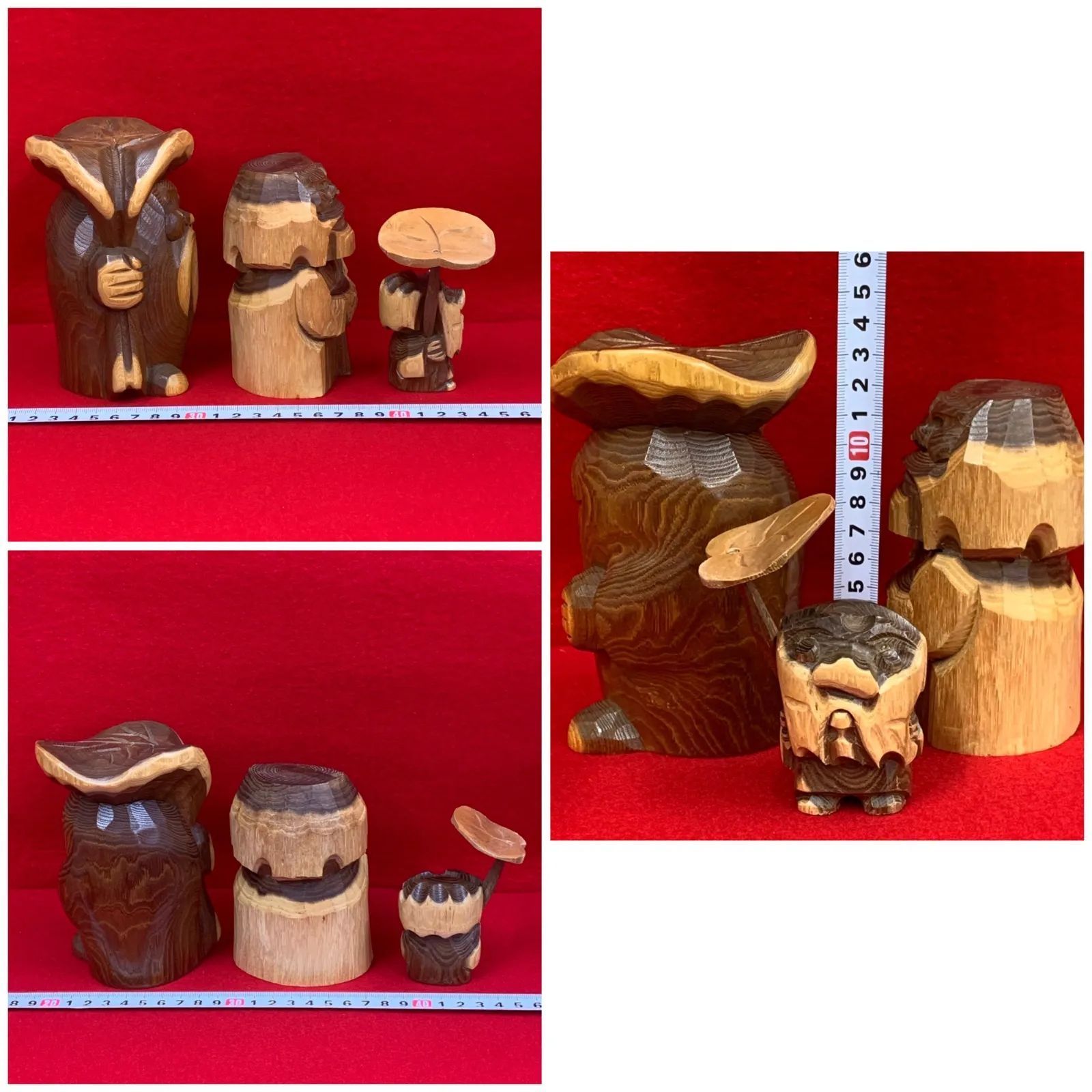 アイヌ 木彫り 妖精 コロポックル 2個・ニポポ 1個 工芸品 郷土玩具 N