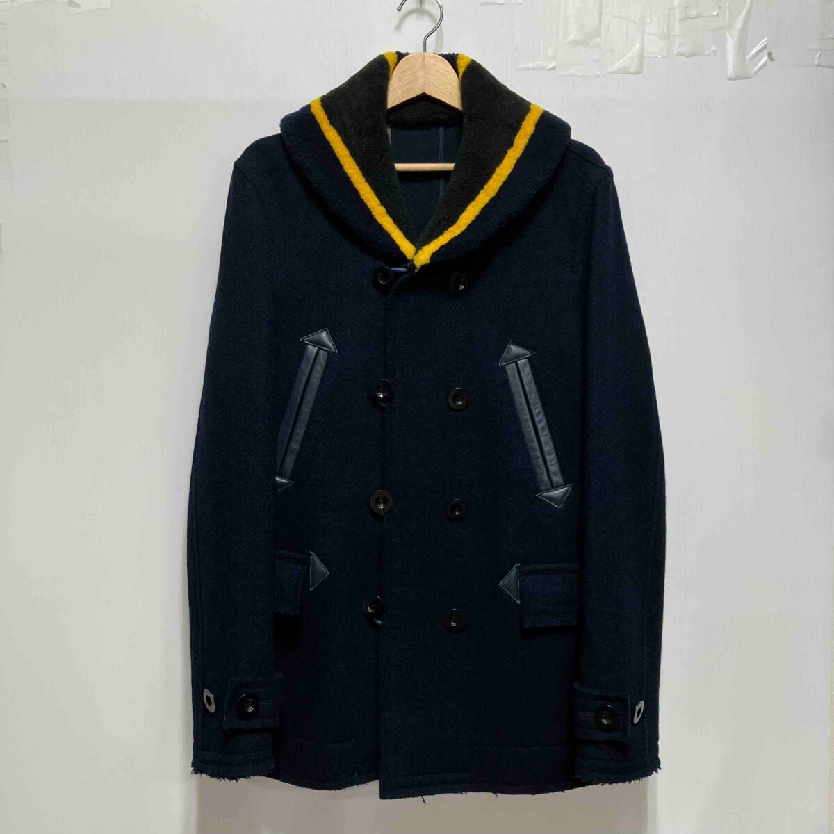 sacai ファー Pコート ネイビー ピーコート