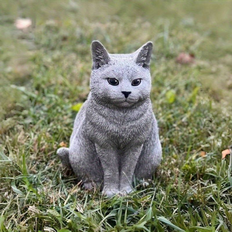 ミニチュア 置物 お座りする猫 グレー リアル 14cm ネコ 樹脂像
