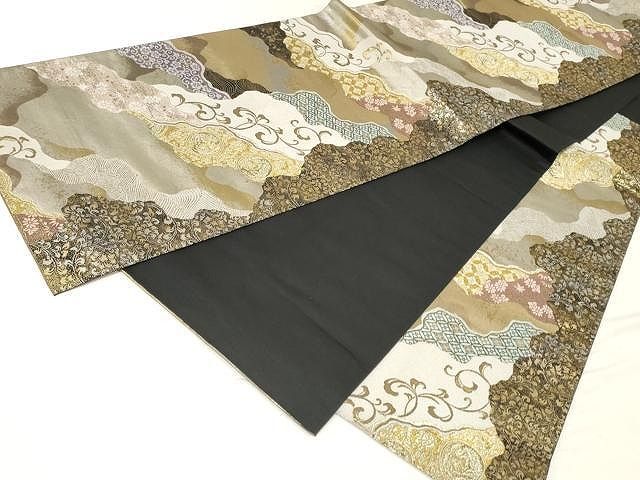 平和屋着物▽六通柄袋帯 唐織 吉祥花唐草文 金糸 正絹 逸品