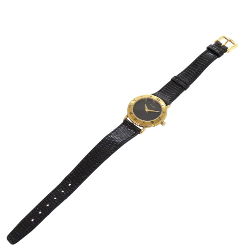 GUCCI グッチ 3000.2.L クォーツ 腕時計 ブラック ゴールド GUCCI グッチ 腕時計 レディース 3000.2L ゴールドプレート/革