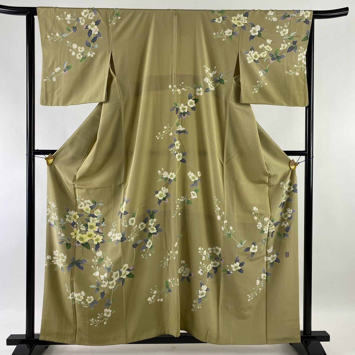 訪問着 美品 名品 落款 枝花 裾ぼかし ベージュ 袷 身丈159cm 裄丈64cm