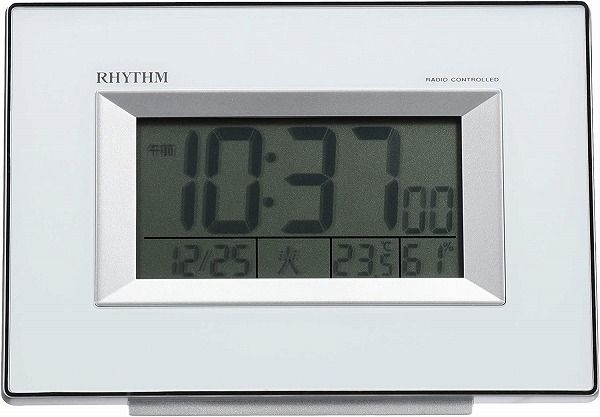 【送料無料】リズム時計(RHYTHM) 目覚まし時計 電波 デジタル フィットウェーブD194 温度 ・ 湿度 計付き カレンダー 白 8RZ194SR03