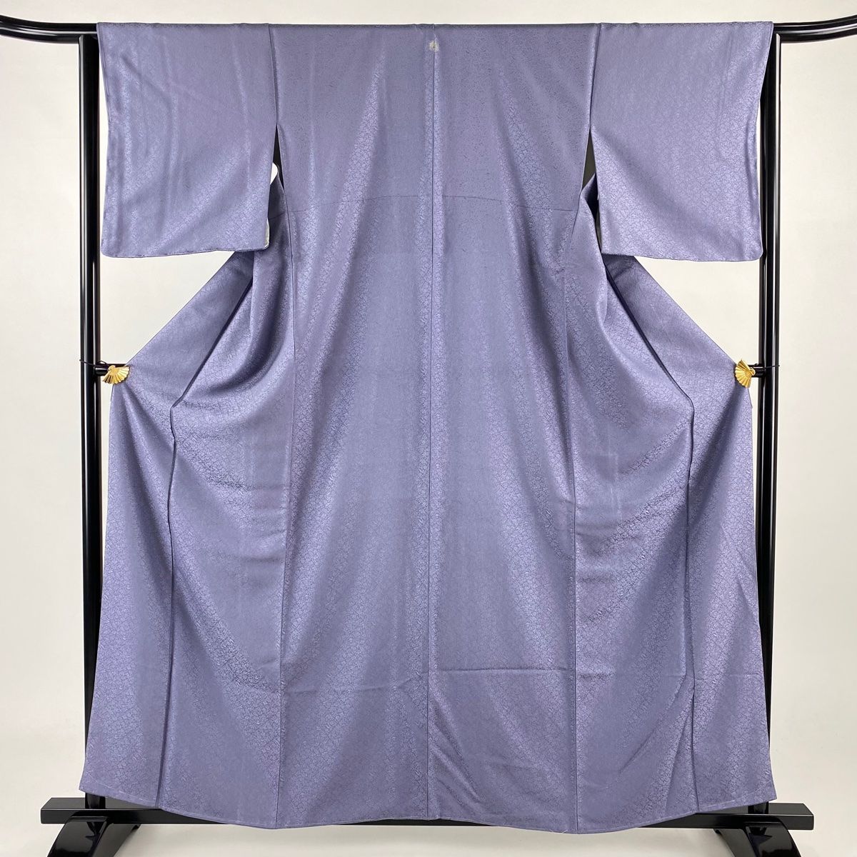 色無地 身丈160cm 裄丈64cm M 袷 地紋 灰紫 正絹 秀品 一つ紋