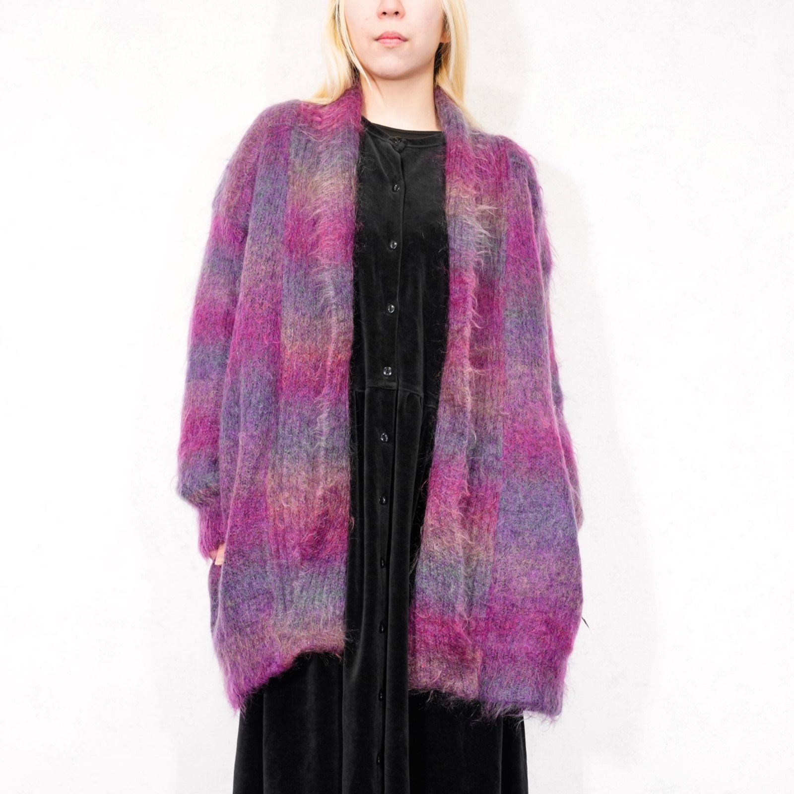 USA VINTAGE can ducci GRADATION PATTERNED DESIGN LONG MOHAIR KNIT CARDIGAN|アメリカ古着グラデーションデザインロングモヘアニットカーディガン