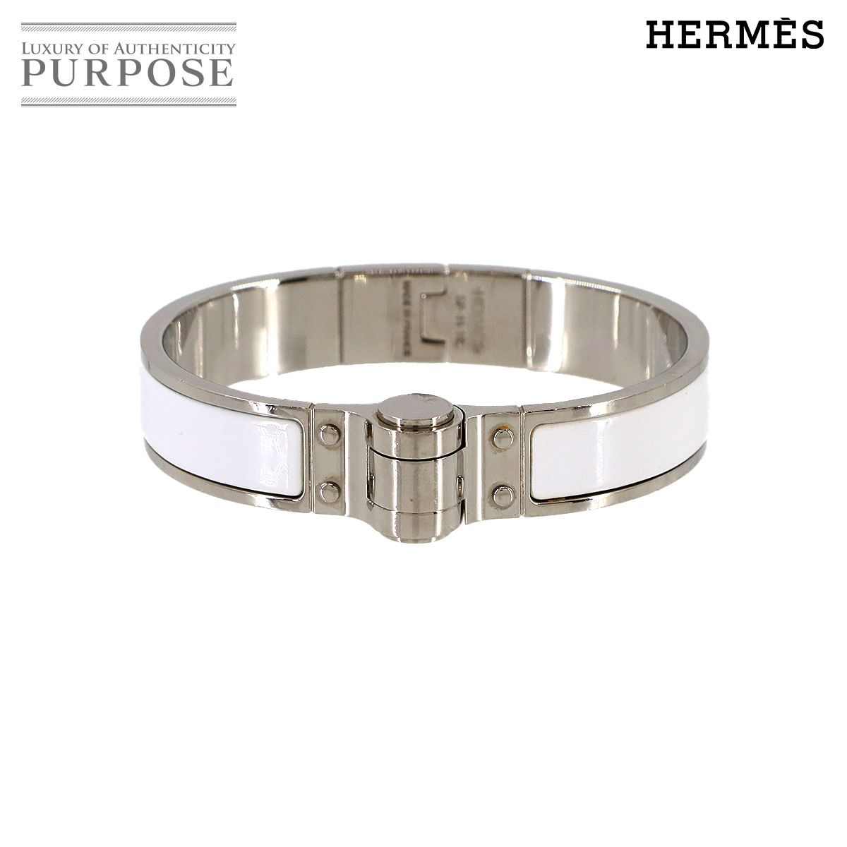 エルメス HERMES シャルニエール PM ブレスレット バングル シルバー ホワイト Charniere PM Bracelet 90297068