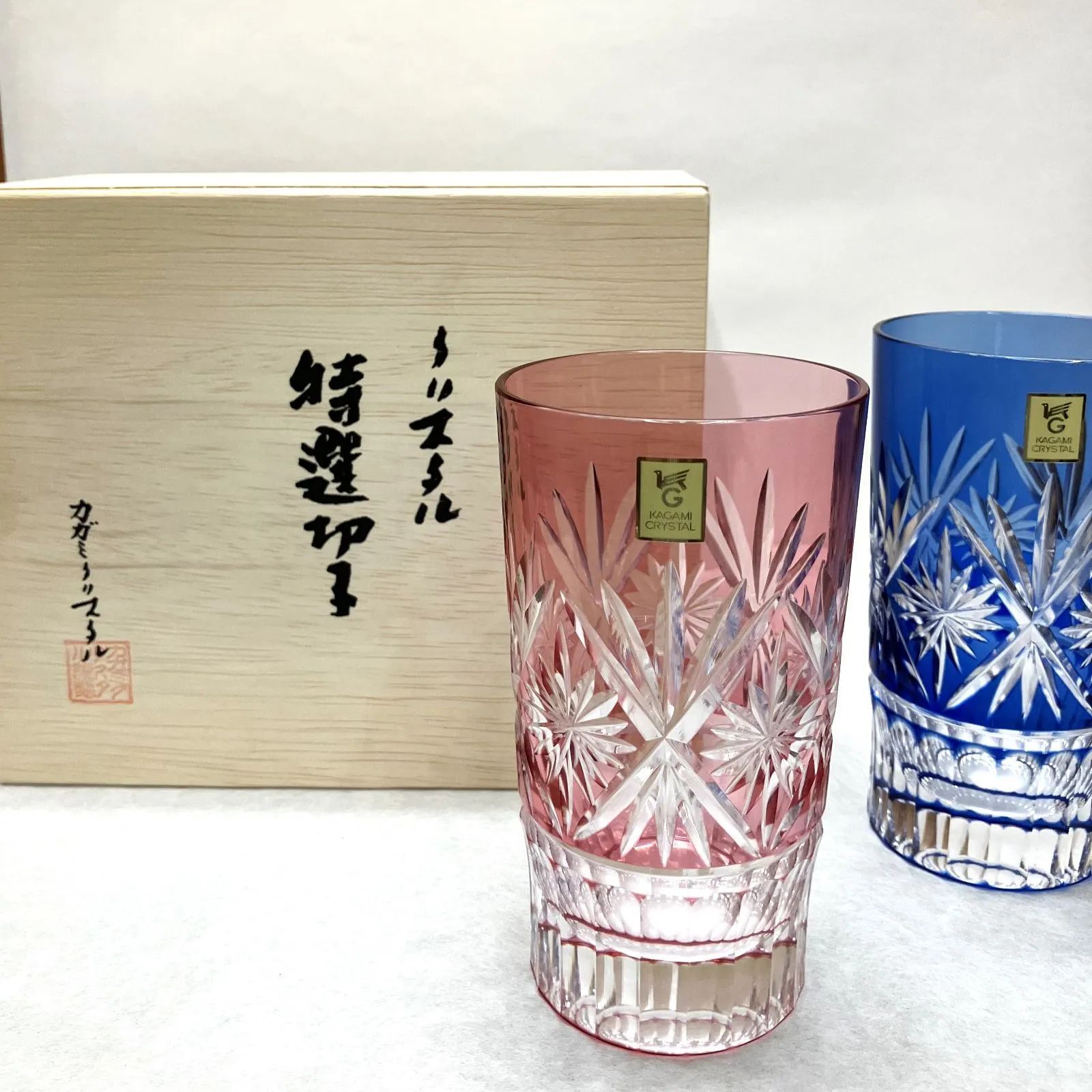 【JA】カガミクリスタル 色被 江戸切子 タンブラー 2客セット 現品限り 【江戸切子】 KAGAMI カガミクリスタル 特選切子 色被せ ペア