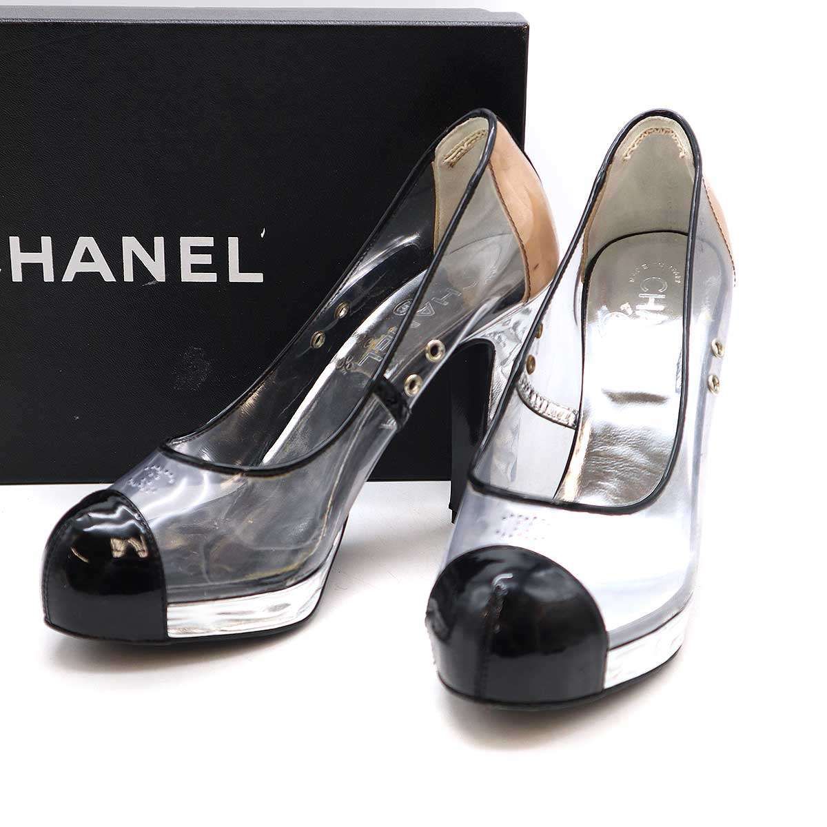 CHANEL シャネル CC PVC Clear Platform Shoes クリアパンプス