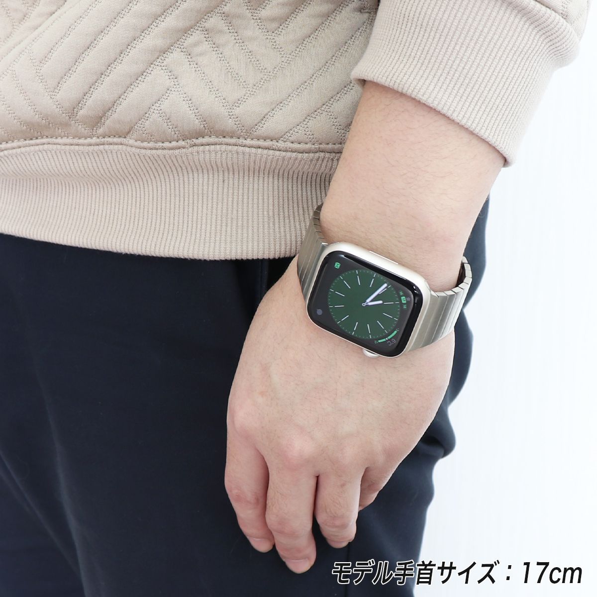 Apple Watch用リンクブレスレット 42 44 45mm シルバーバンド - ラバー