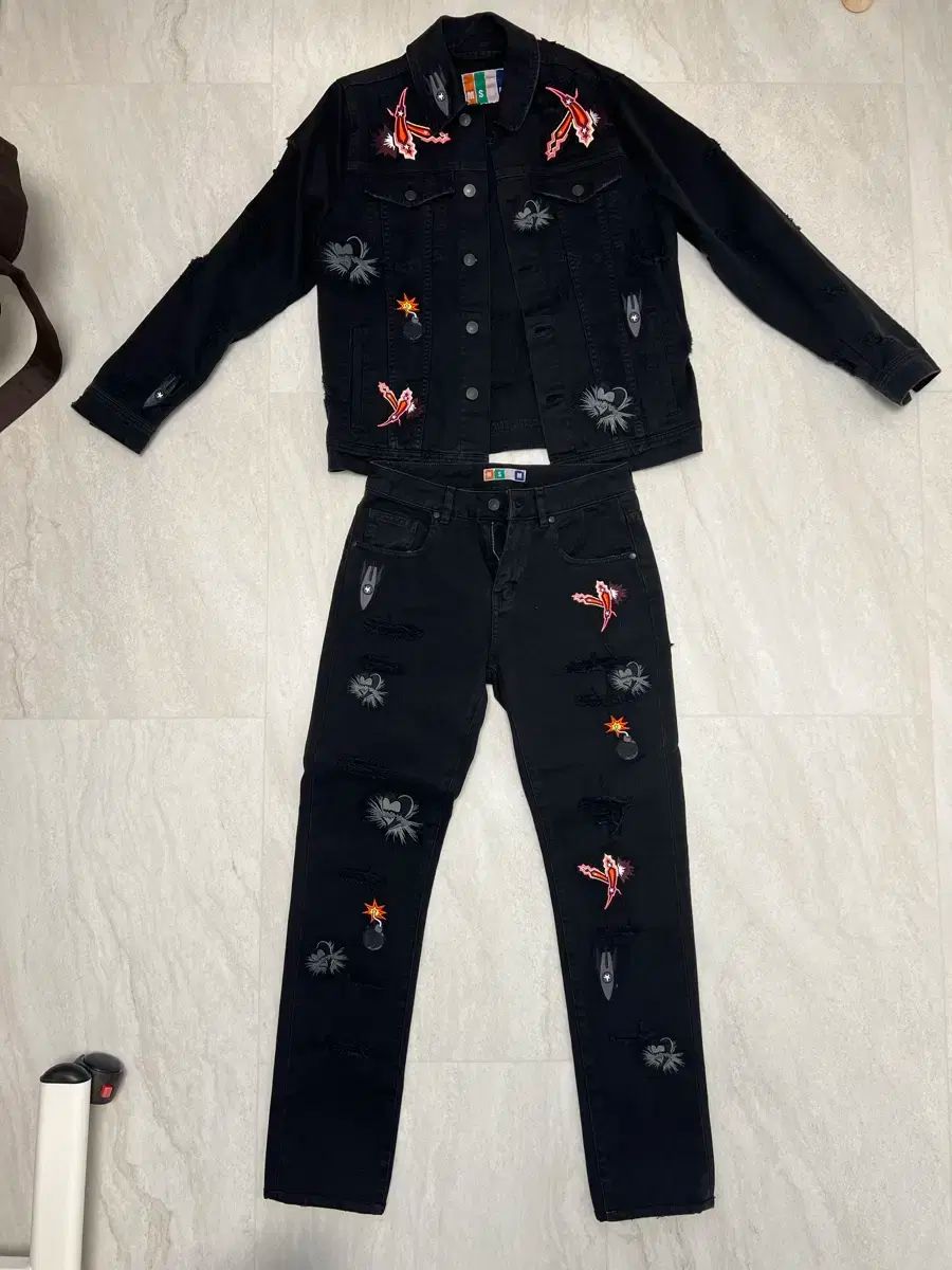 MSGM 黒 デニム ジャケット パンツ セット 38
