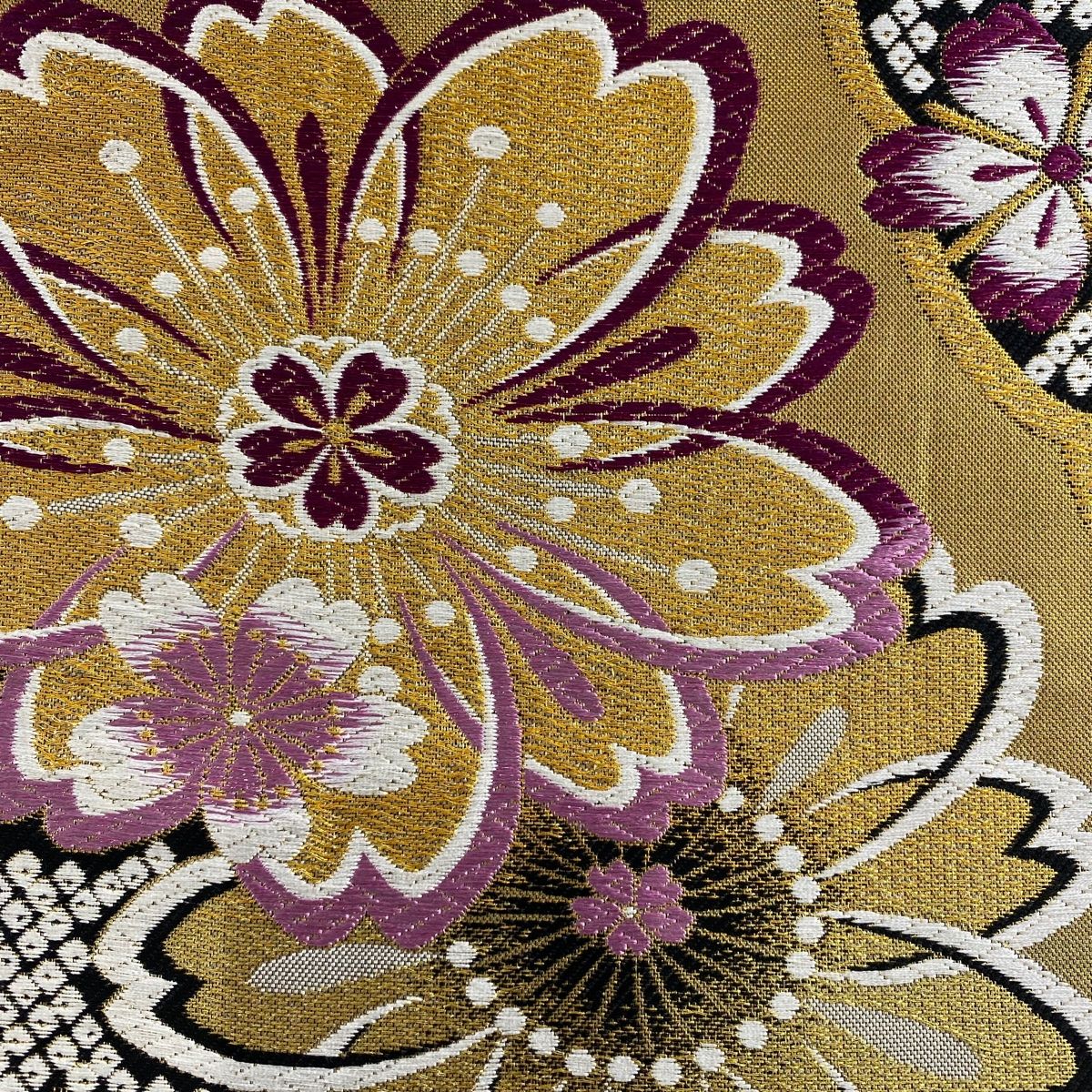 袋帯 秀品 振袖向き 桜 雪輪 箔 金糸 金色 六通 正絹