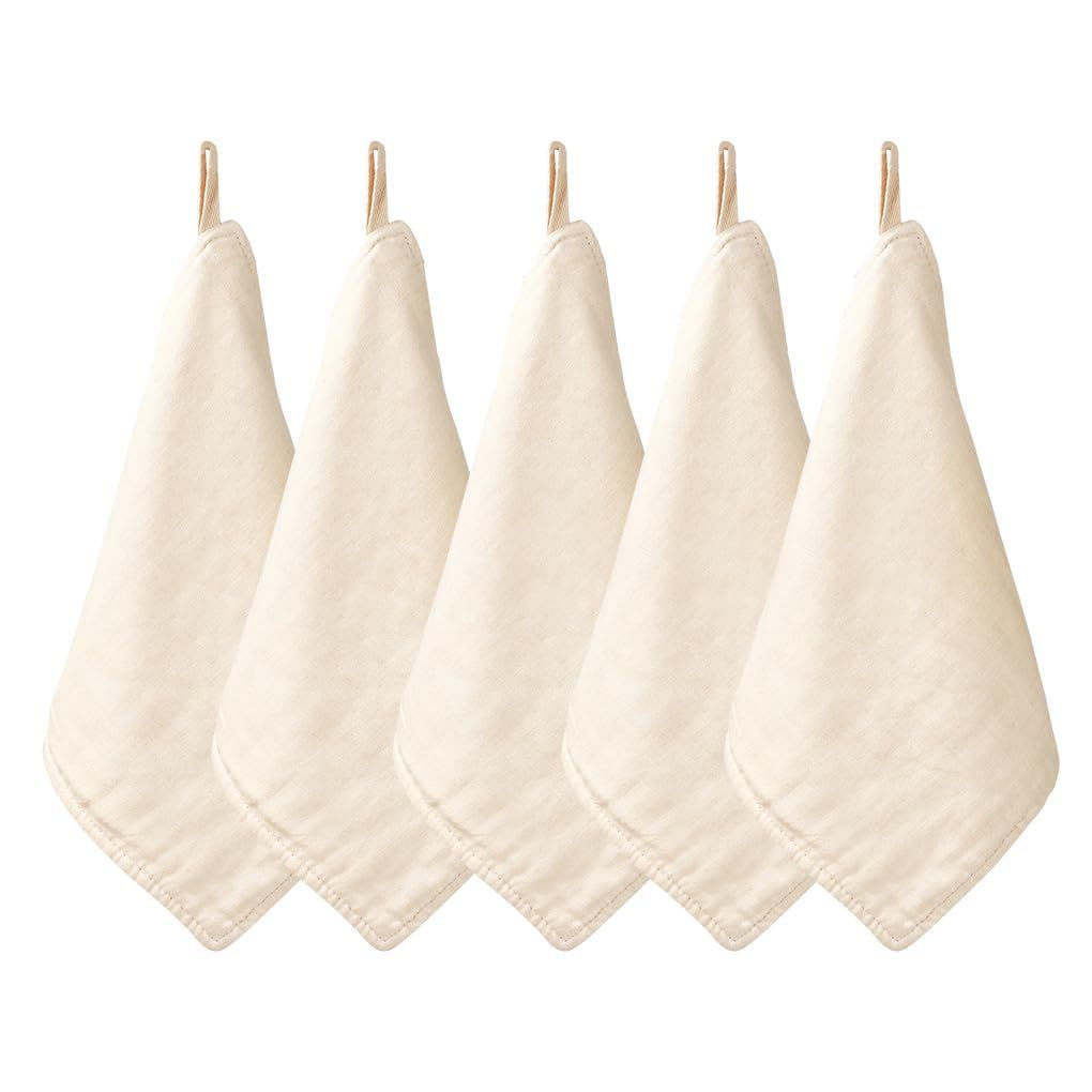 ベビーガーゼ オーガニックコットン 柔らかく 6層 名前入 赤ちゃん ループ付き ガーゼタオル 20 x cm MOMSMENU セット