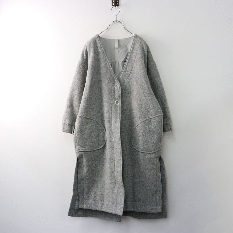 【sirone】 ボタン付き ロングコート 値下げ】美品 シロネ SIRONE スナップボタン開閉 ウール100% サイド