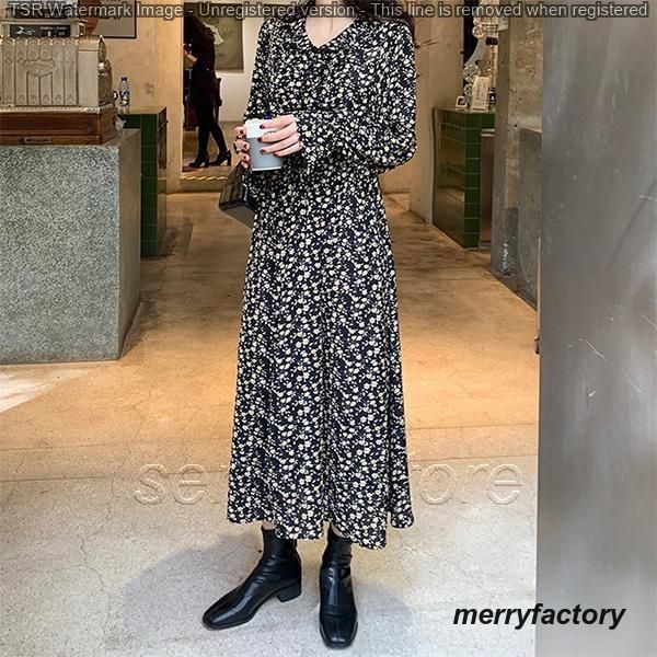 ワンピース 秋物 レディース 40代 きれいめ 秋 ロングワンピース 春 長袖 花柄ワンピース シフォン フ スカート オシャレ 通勤 結婚
