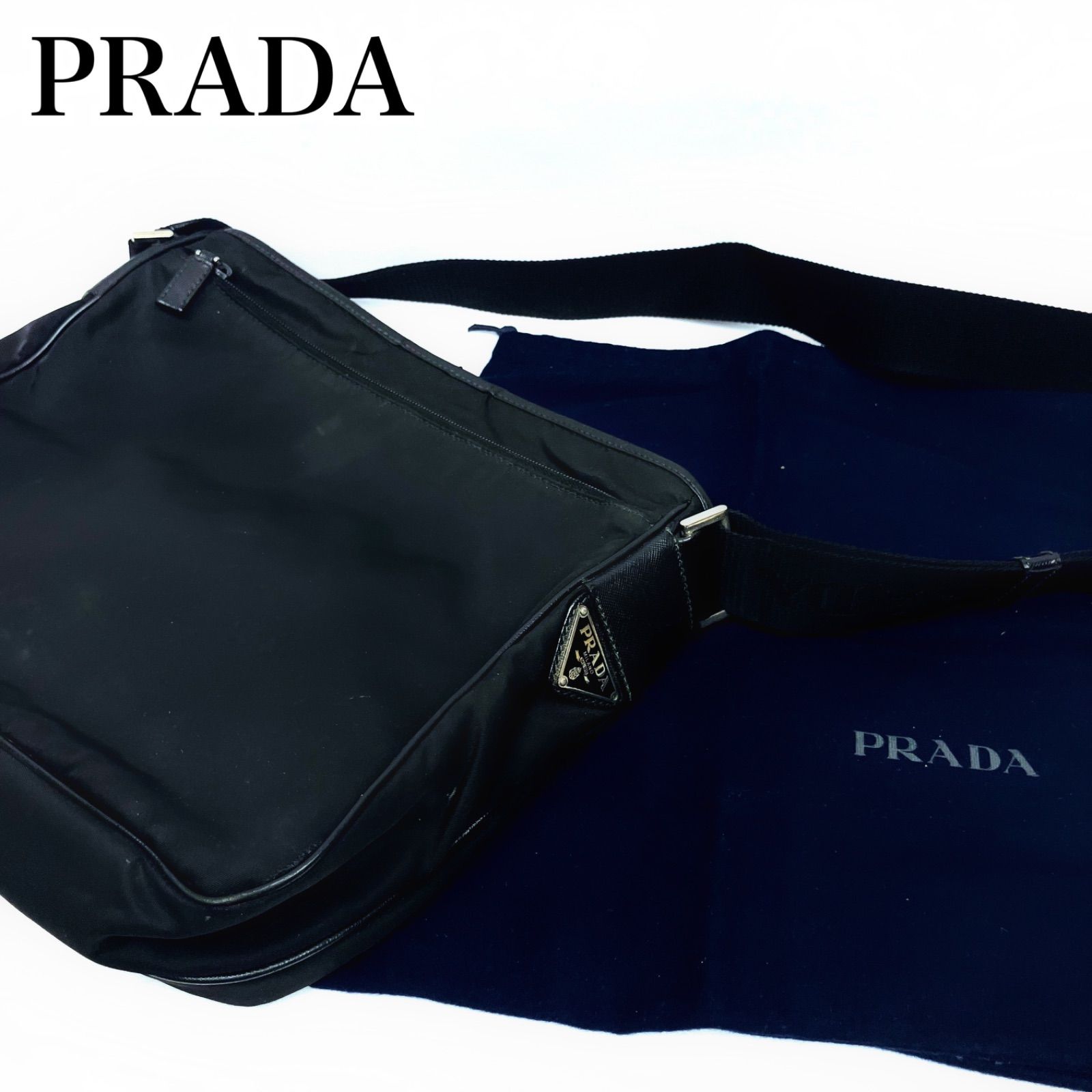 訳あり品】PRADA プラダ ショルダー バッグ ブラック 黒 三角ロゴ レザー サフィアーノ ナイロン 男女兼用 ギャランティーカード 袋つき -  メルカリ