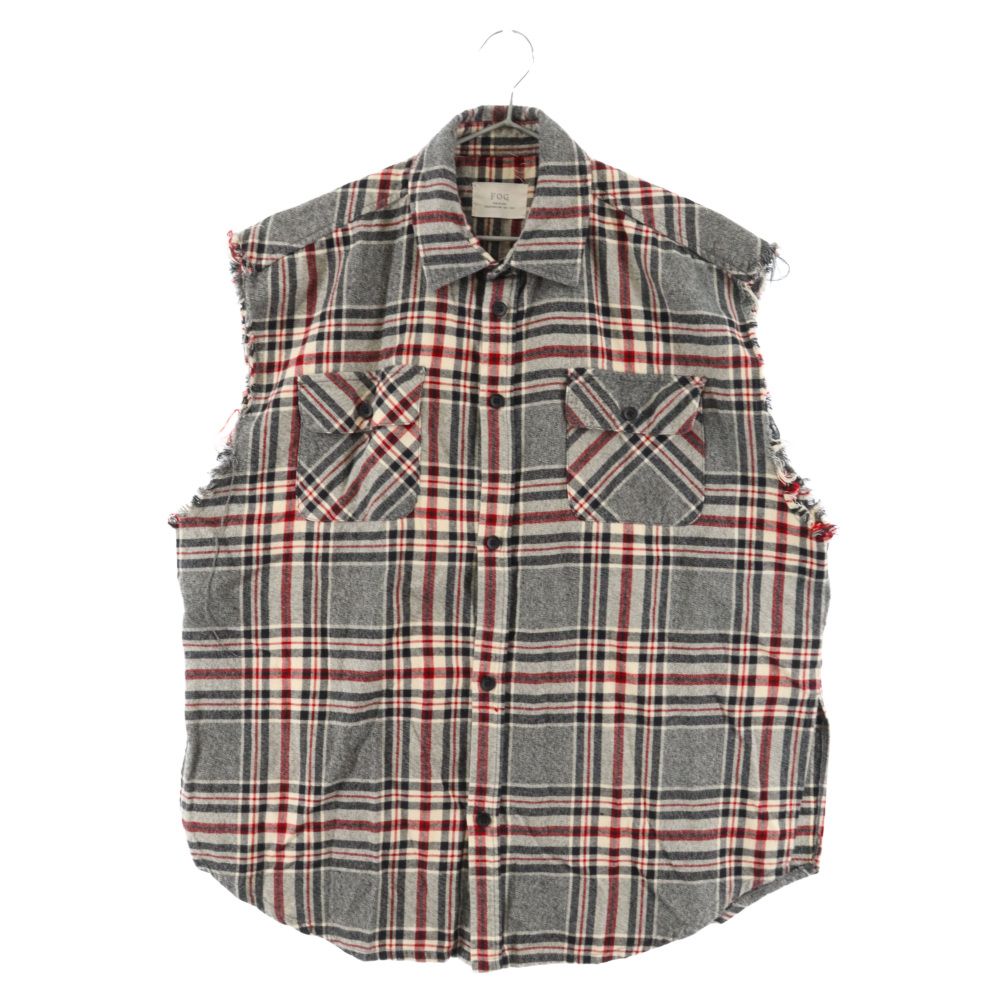 FEAR OF GOD (フィアオブゴッド) Sleeveless Flannel ノースリーブ フランネル チェック シャツ レッド