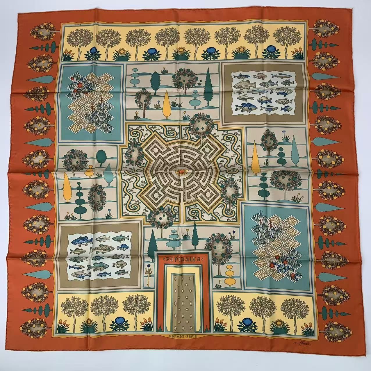 HERMES エルメス カレ90 スカーフ シルク Paridaiza パラダイス オレンジ