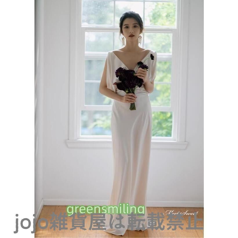 サテン 深Vネック