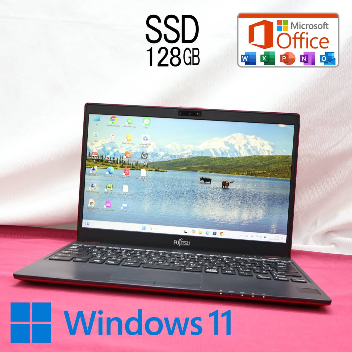 完動品 SSD128GBFMV LIFEBOOK C0700B Webカメラ Bluetooth 高解像度 Celeron 3865U Win11 MS Office 中古品 ノートパソコンP83731