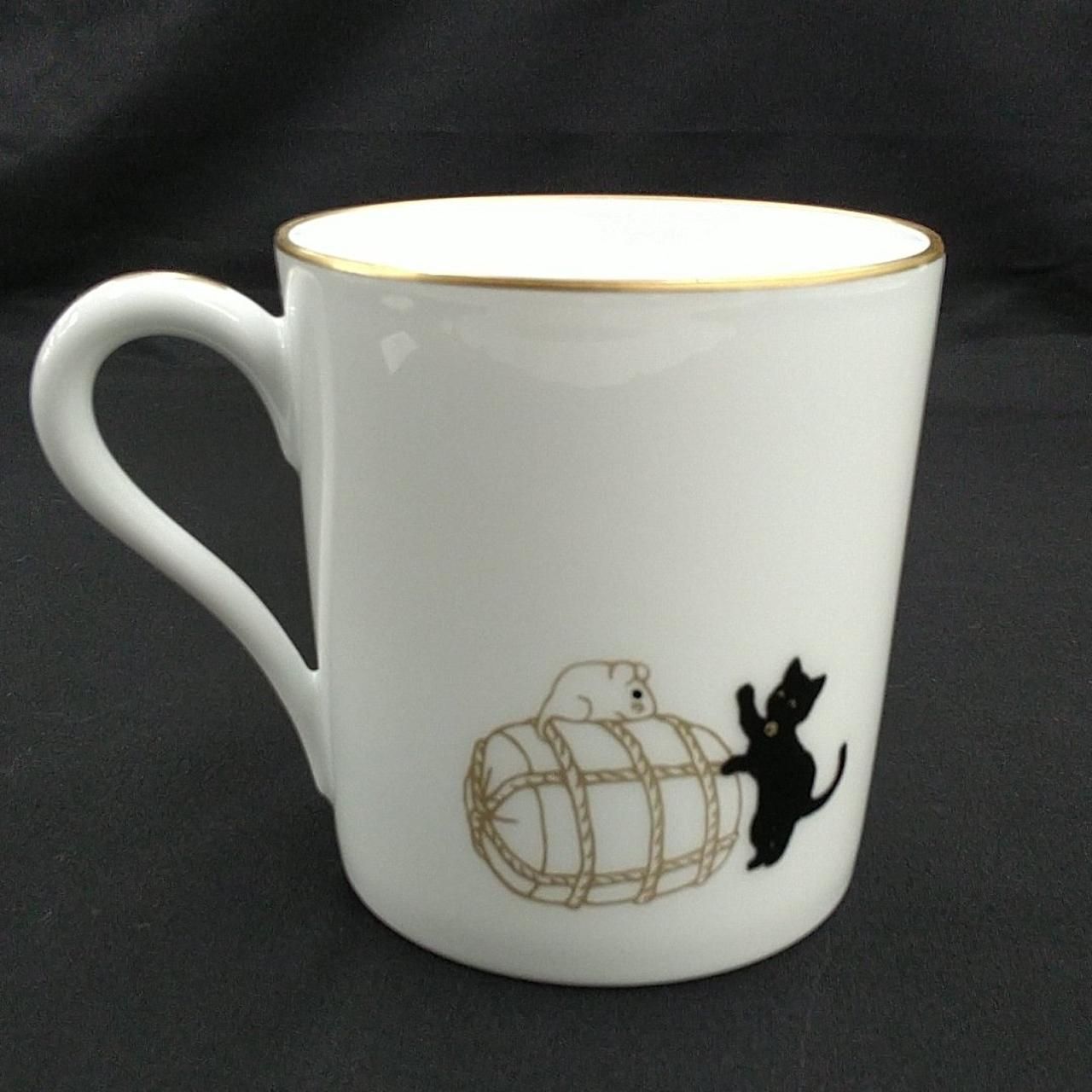 大倉陶園 マグカップ 黒猫親子 Okura Art Pottery Mug Black Cat Parent and Child