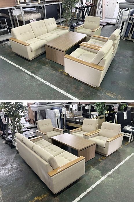 一部地域 コクヨ 応接５点セット ベージュ 布張り 役員室 応接室 F-OA-783-0826A