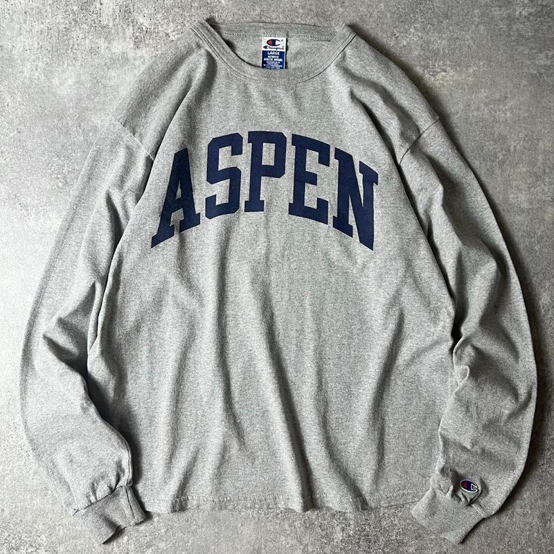 90s Champion カレッジ プリント コットン 長袖 Tシャツ L / 90年代 オールド チャンピオン ロンT 霜降り グレー