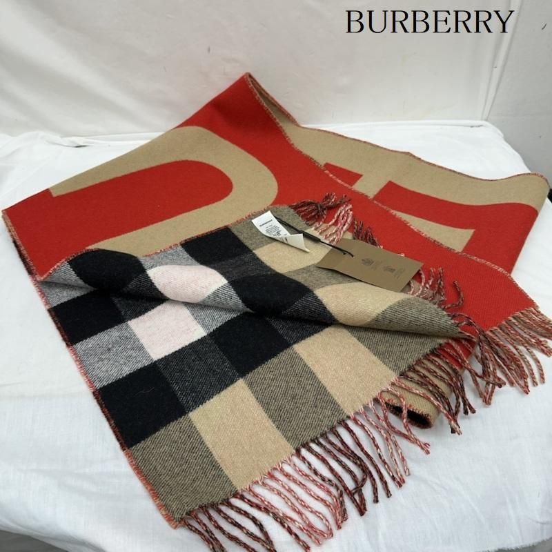 BURBERRY ロゴインターシャ マフラー ストール リバーシブル