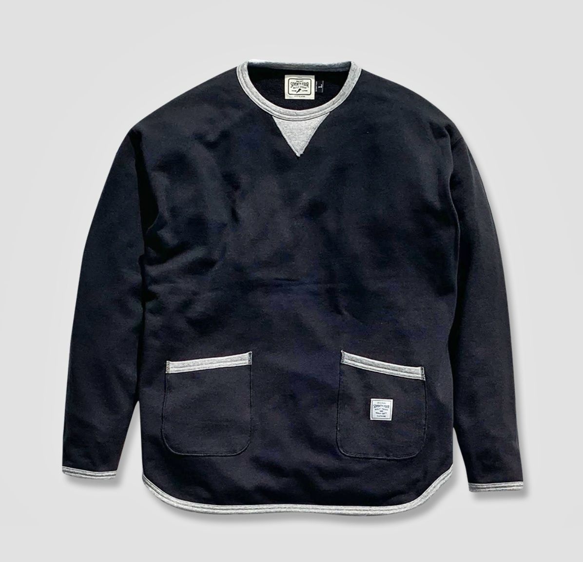 セブンティーフォー スウェット シャツ ブラック/グレー 新品【Ｌ】 SEVENTY FOUR セブンティーフォー CREW NECK RINGER SWEAT SHIRT