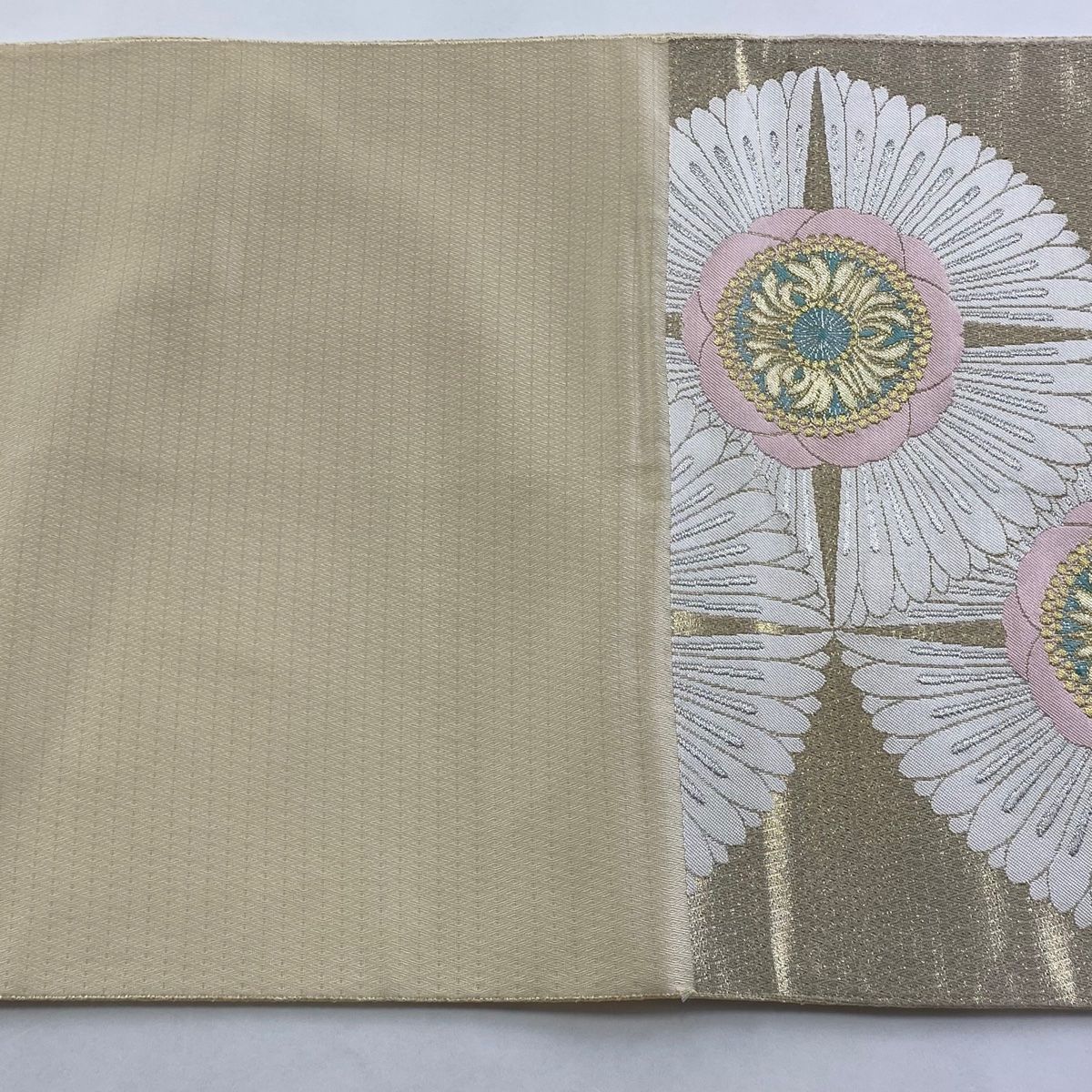 袋帯 美品 逸品 人間国宝 北村武資 落款 花 金銀糸 箔 金色 六通