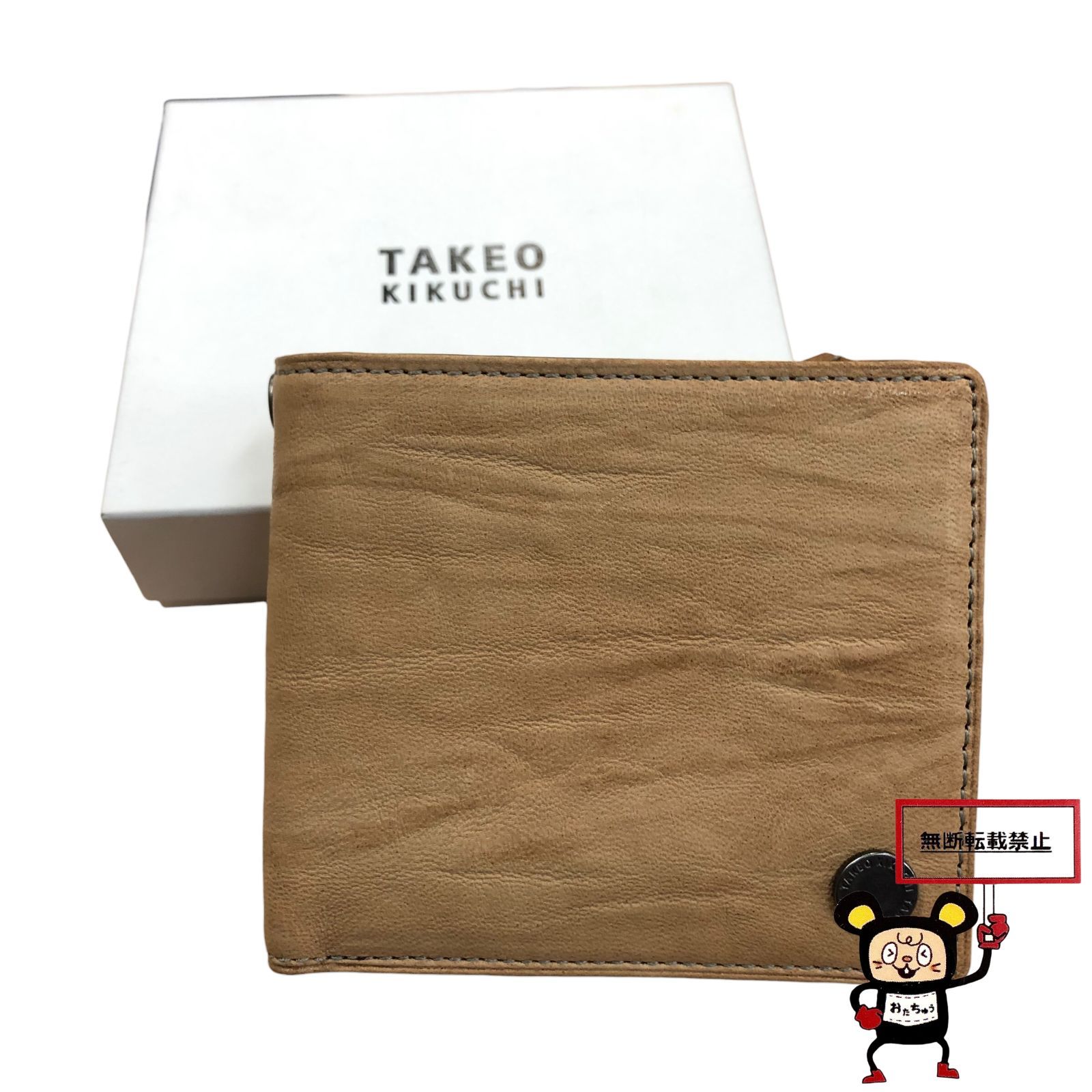 【新品/本物】TAKEO KIKUCHI 二つ折財布/ベージュ￥17,600- TAKEO KIKUCHI 最大40% 9/1限定 タケオキクチ 財布 二つ折り財布