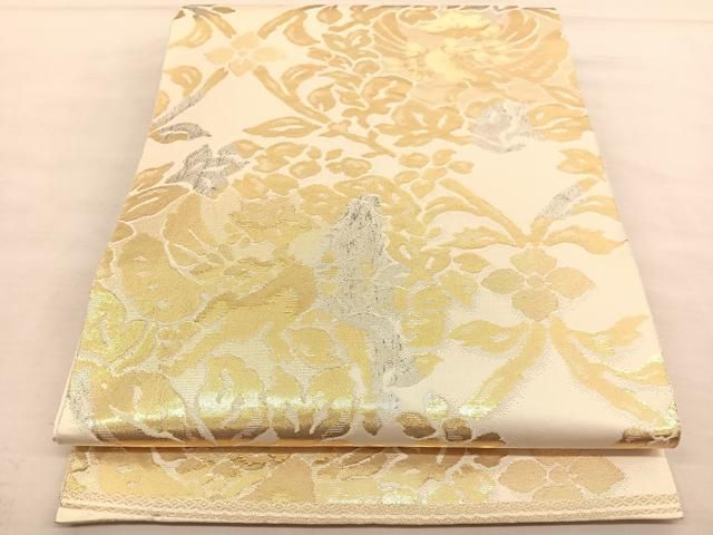 西陣織 服部織物謹製 六通柄袋帯 正倉院文様 こはく錦 金銀糸にピンク模様超逸品 平和屋着物◎西陣 服部織物謹製 六通柄袋帯 正倉院花文 こはく錦