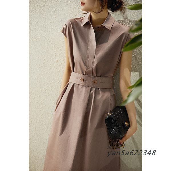 大人ワンピース ウエストリボン フレンチスリーブ ひざ下丈 SからXL ほっそり効果大通勤通学20代30代40代50代60代 yan5a622348