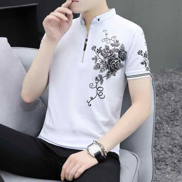 メンズ ファッション 服  オシャレ シンプル 大人 かっこいい 大きいサイズ ストリート 紳士服 ポロ シャツ 半袖 夏 韓国 スタイル スリム スタンドカラー トップス 服 T シャツ