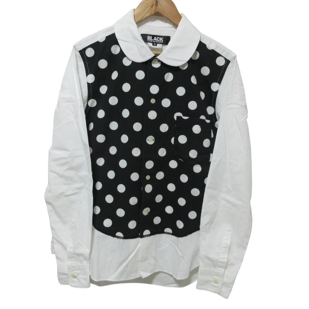 良品 BLACK COMME des GARCONS ブラックコムデギャルソン ドット柄 長袖 ドッキングシャツ S ホワイト×ブラック レディース 古着 中古 良品 BLACK COMME des GARCONS ブラックコムデギャルソン ドット