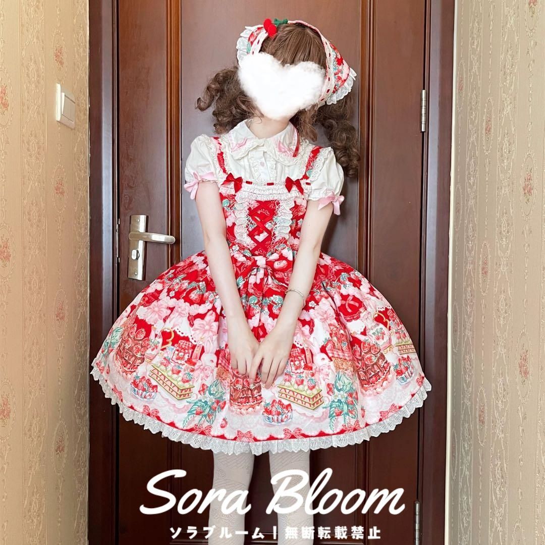Mサイズ　ロリータLolita　イチゴケーキ柄ジャンパースカート 即日発送 Mサイズ ロリータLolita イチゴケーキ柄ジャンパースカート 即日発送