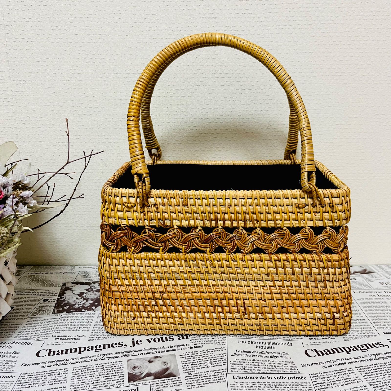 美品】カゴバッグ ボックスバッグ ミニバッグ ハンドバック ストロー 