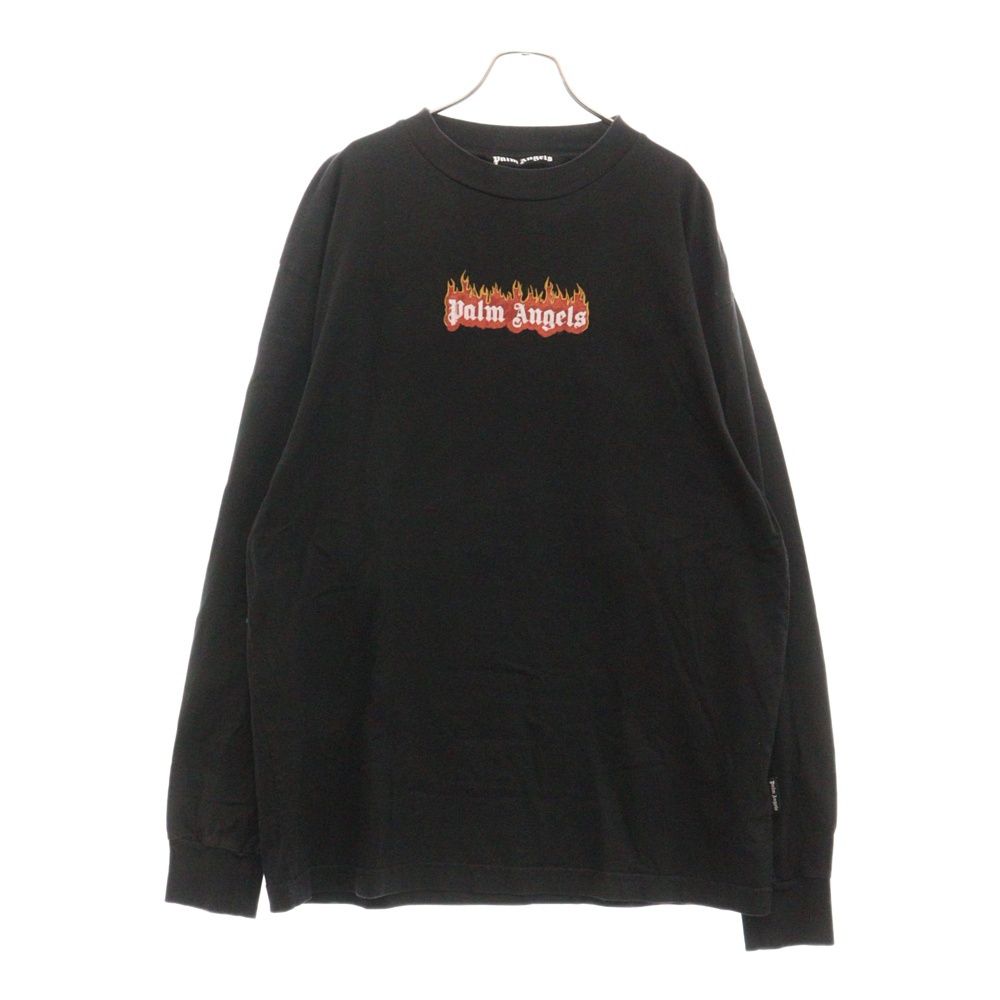 Palm Angels (パームエンジェルス) Fire Logo L/S Tee ファイヤーロゴプリント ロングスリーブ 長袖Tシャツ ブラック PMAB002F22JER002
