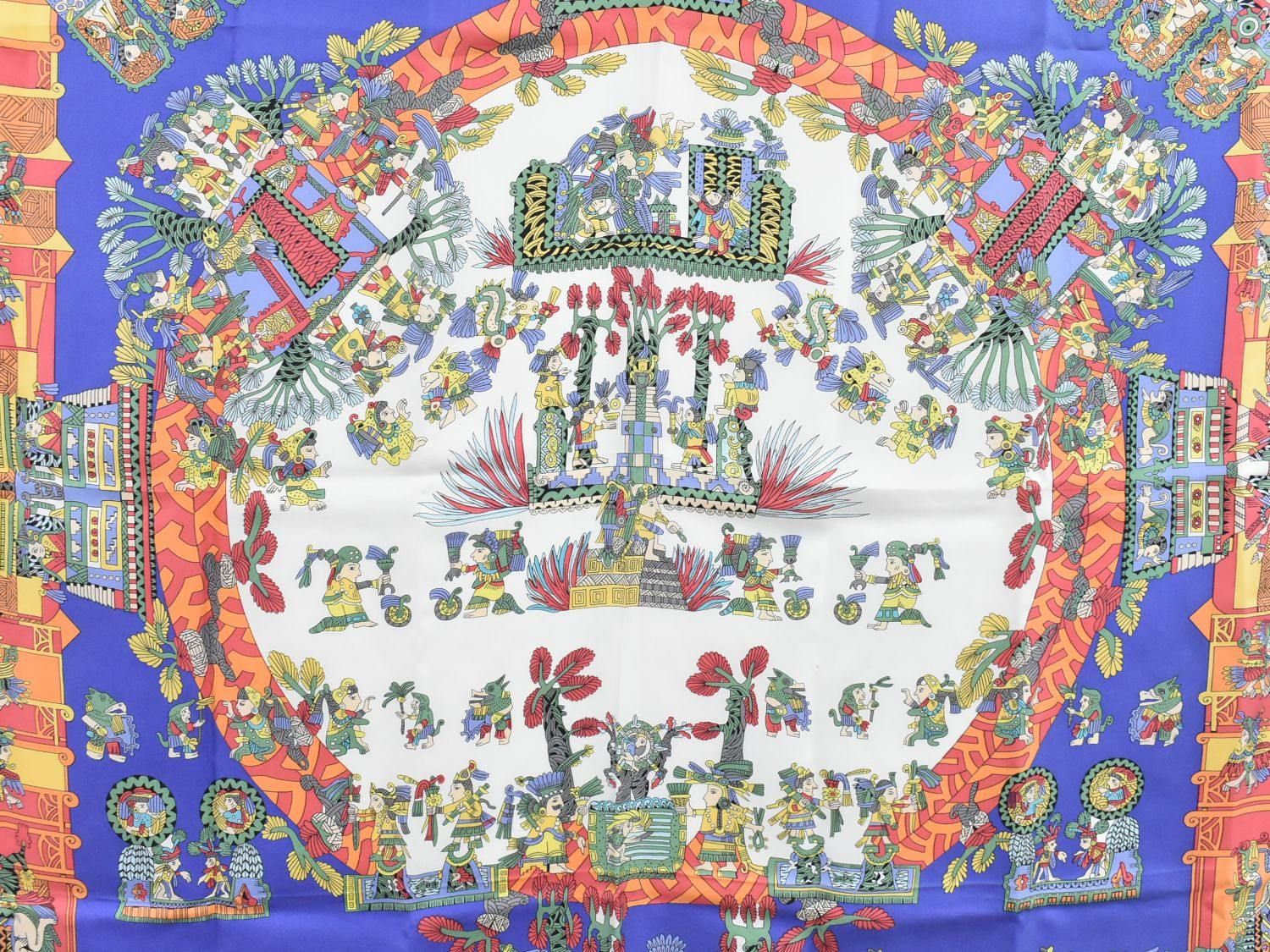 本物 エルメス HERMES スカーフカレ カレ90 ASTRES et SOLEILS 天体と太陽 スカーフ ショール シルク ブルー マルチ 服飾小物 フォロー割