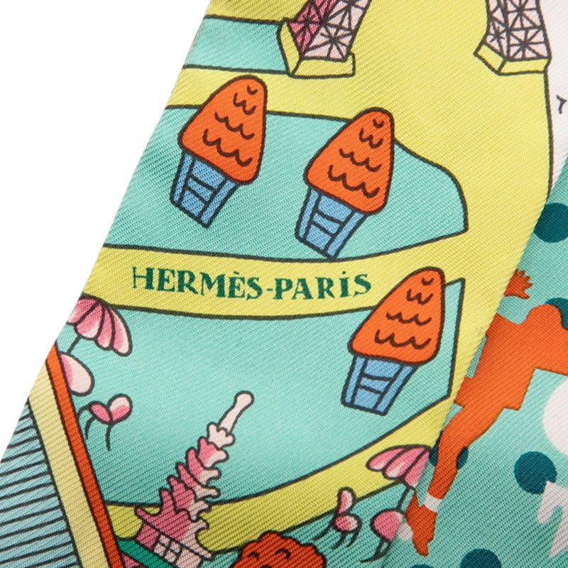 エルメス ツイリー Les Nouveaux Amoureux de Paris 新 パリの恋人たち グリーン マルチカラー シルク レディース HERMES 1-0229959