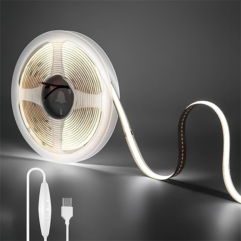 クリアヒル（Clearhill）5V COB LEDストリップライト 調光スイッチ付き 5M 昼白色 6500K LED320個/M 強力な光 幅8mm 非防水IP20 1.5MUSBスイッチケーブル DIY 家庭のインテリア用