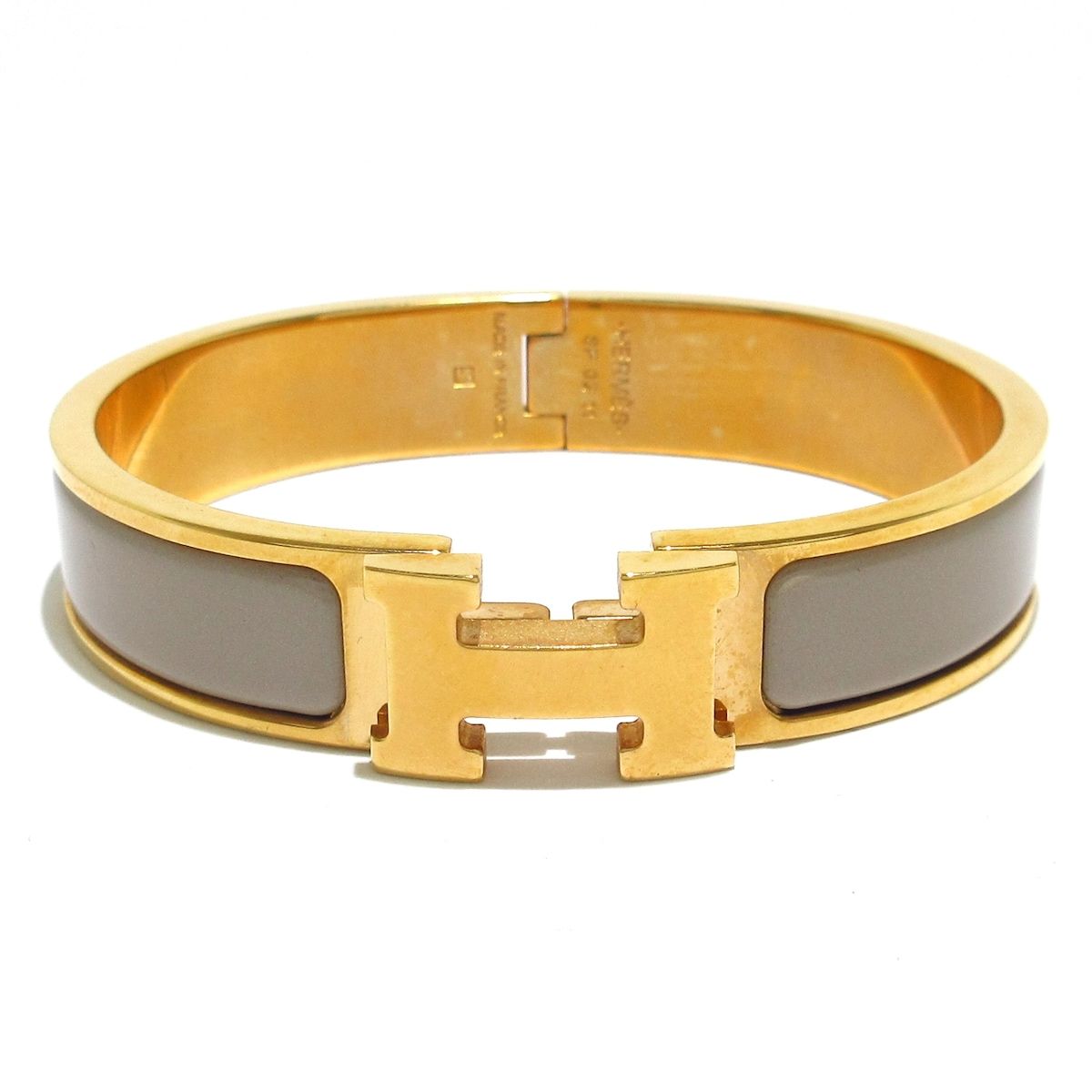 HERMES エルメス バングル クリックH ピンクゴールド×グレーベージュ