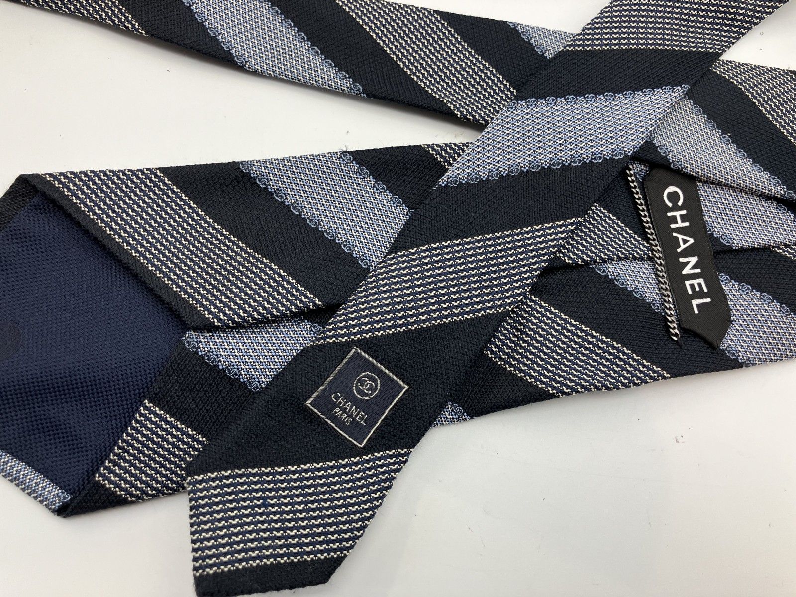 シャネル CHANEL ネクタイ ネイビー グレー 幅10cm