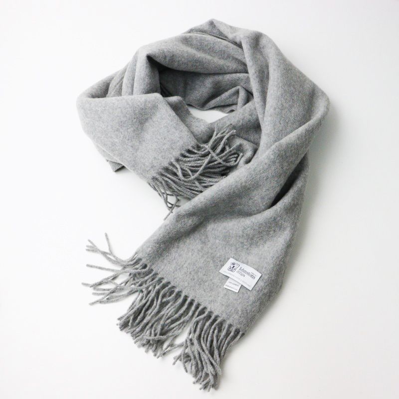 ジョンストンズ　カシミヤ大判ストール　グレー白　美品　カシミア 新品✳︎ ジョンストンズ 大判 カシミヤ グレー ストール