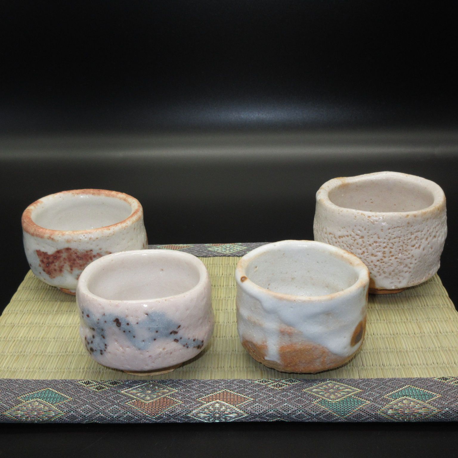 ☆陶器 美濃焼 織部 志野 作家作品 ぐい呑 特選 9点 ≪手作り≫ 【箱入