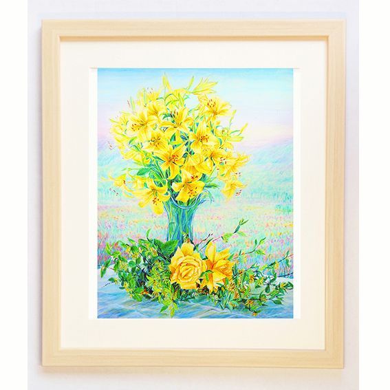 ユリ 花の絵 花 フラワー フラワーアレンジ 黄色 絵画 バラ
