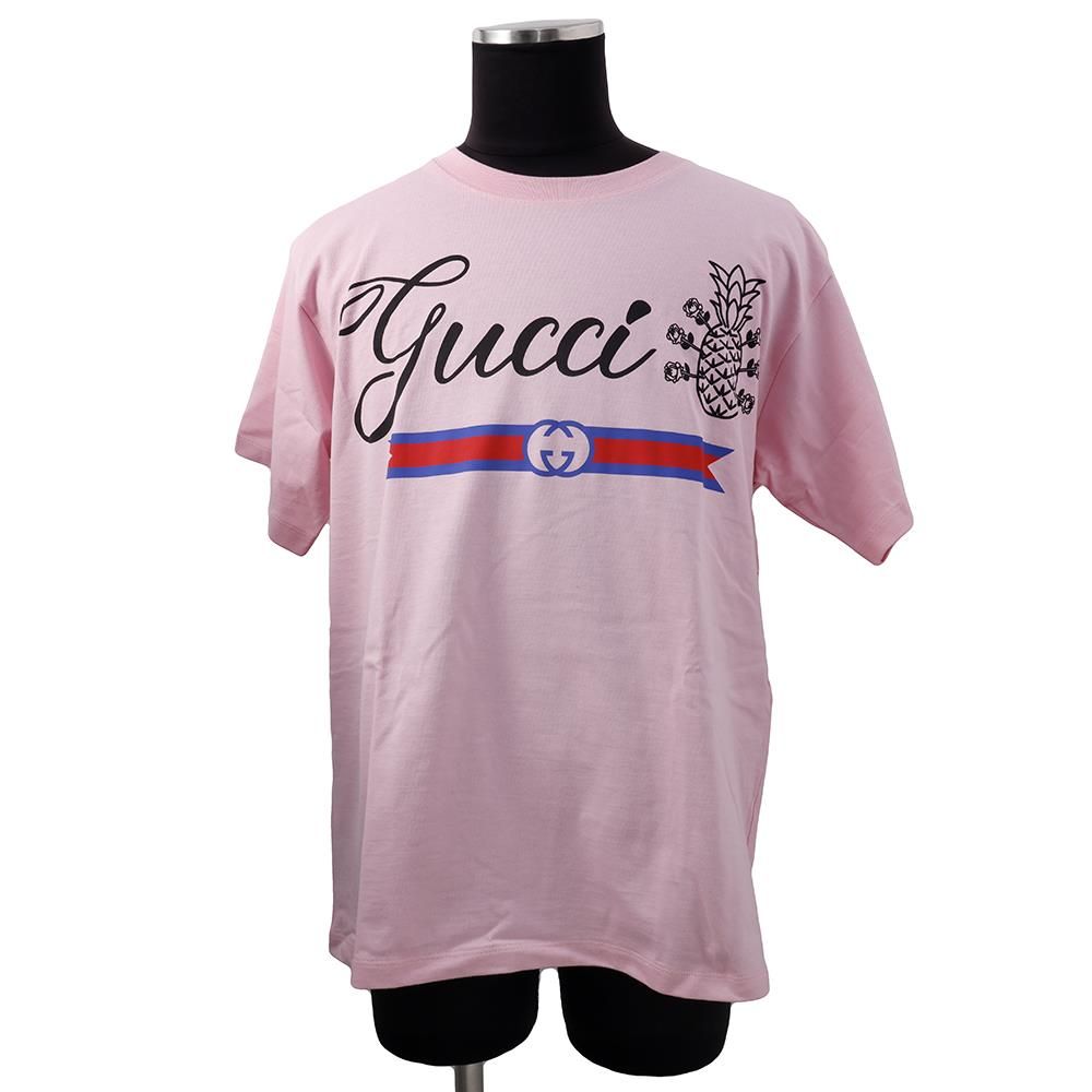 グッチ Ｔシャツ パイナップル ロゴ コットン メンズサイズXS 616036 XJD21 GUCCI 黒